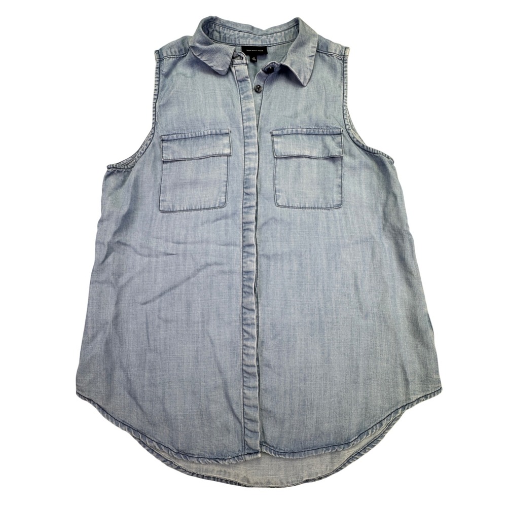 Who What Wear Shirt Women's Small Denim Button Up‎ Shirt Sleeveless Chambray